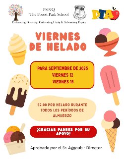 Yellow and white flyer with ice cream that days Ice cream fridays